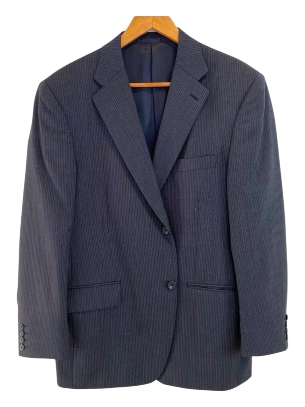 Nautica Men’s 100% Wool Blazer Blue Pinstripe 2 Button Size 40S Classic Fit